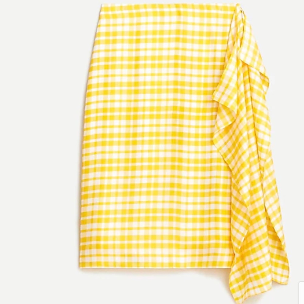 J.Crew Yellow Ruffle Skirt in Silk Twill Gingham